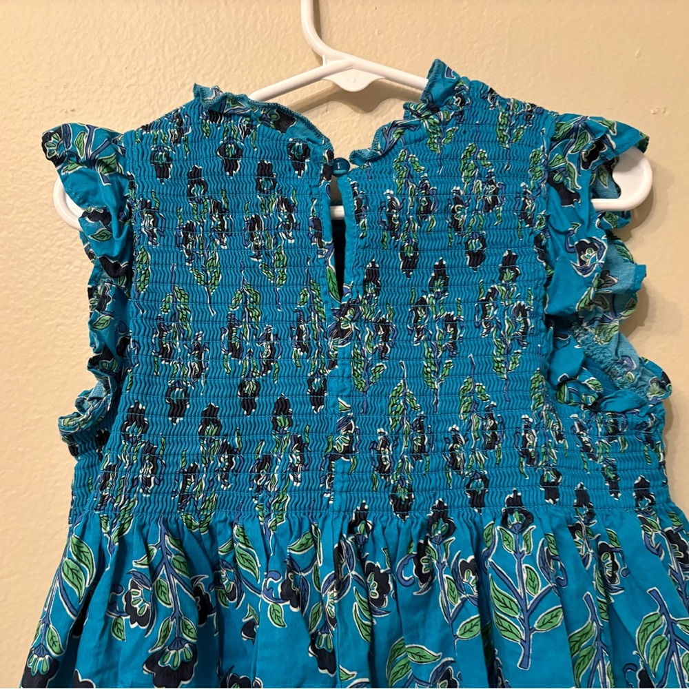 French Connection Smocked Floral Blue Green Flutter Sleeve Dress Girls Size 7/8 - Picture 6 of 8